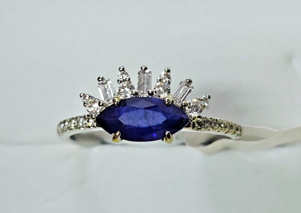 Bomb Party Rhodium Ring - Evening in Miami - Natural Fusion Sapphire - Sz 10